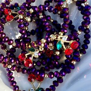 Glass Beaded Bracelet With Cherry Charm